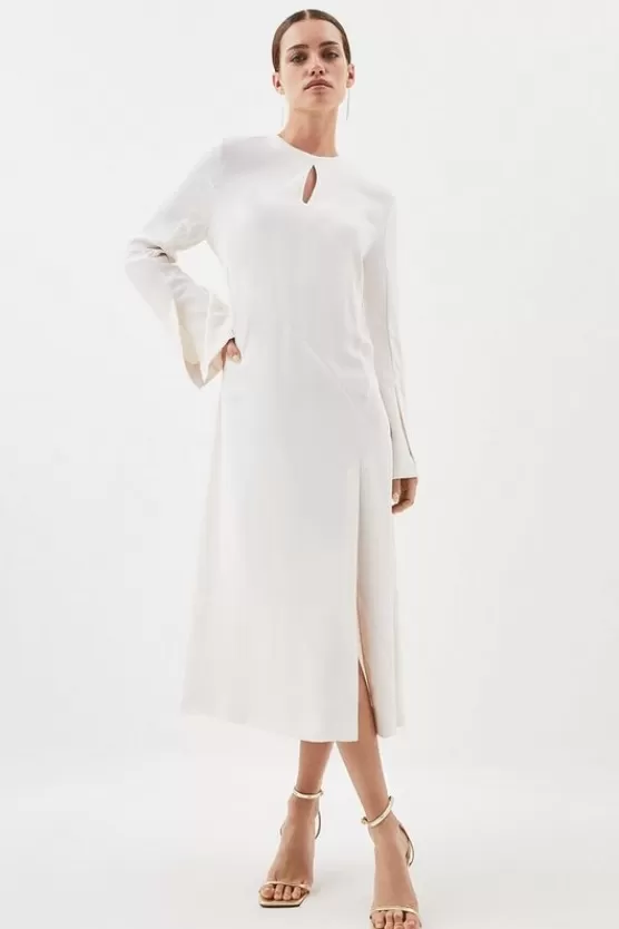 Outlet Karen Millen Petite Long Sleeve Column Maxi Dress ivory