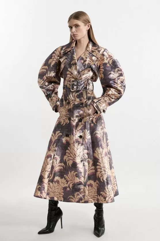 Outlet Karen Millen Petite Metallic Tailored Trench Maxi Coat floral