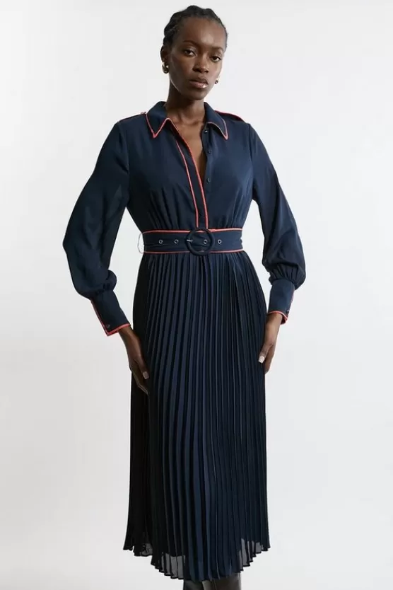 Cheap Karen Millen Petite Military Belted Woven Shirt Midaxi Dress navy