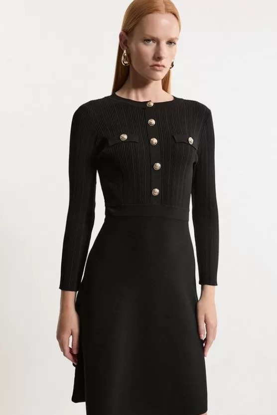 Cheap Karen Millen Petite Military Rib Knit Skater Mini Dress black