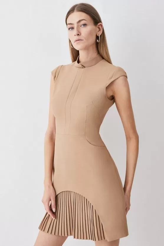 Hot Karen Millen Petite Military Tailored Mini Dress camel