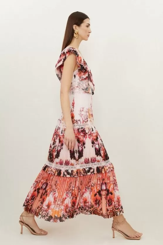 Flash Sale Karen Millen Petite Mirrored Pleated Woven Sleeveless Maxi Dress floral