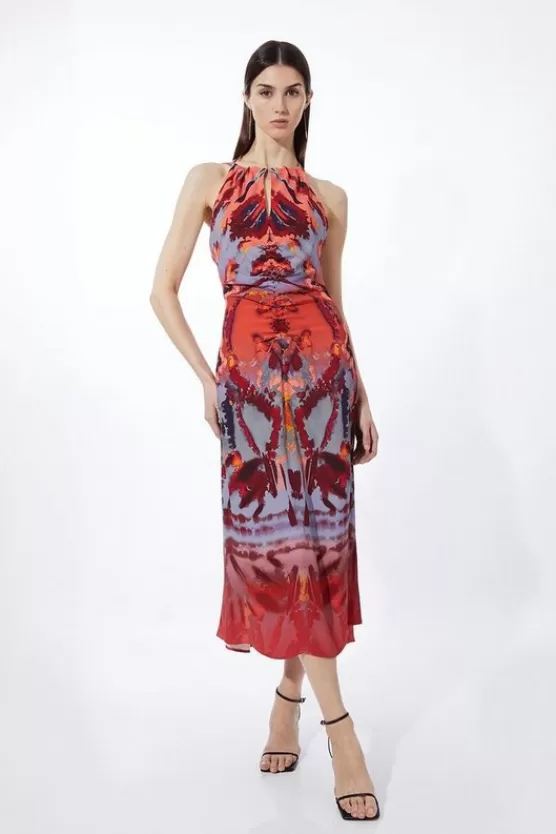 Sale Karen Millen Petite Mirrored Print Satin Crepe Woven Midi Dress multi