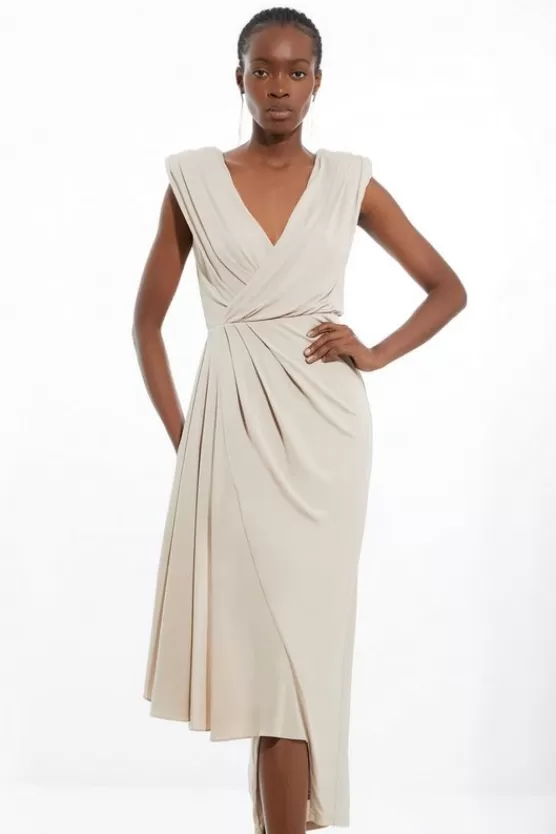 Fashion Karen Millen Petite OOTO Premium Viscose Jersey Draped Maxi Dress neutral