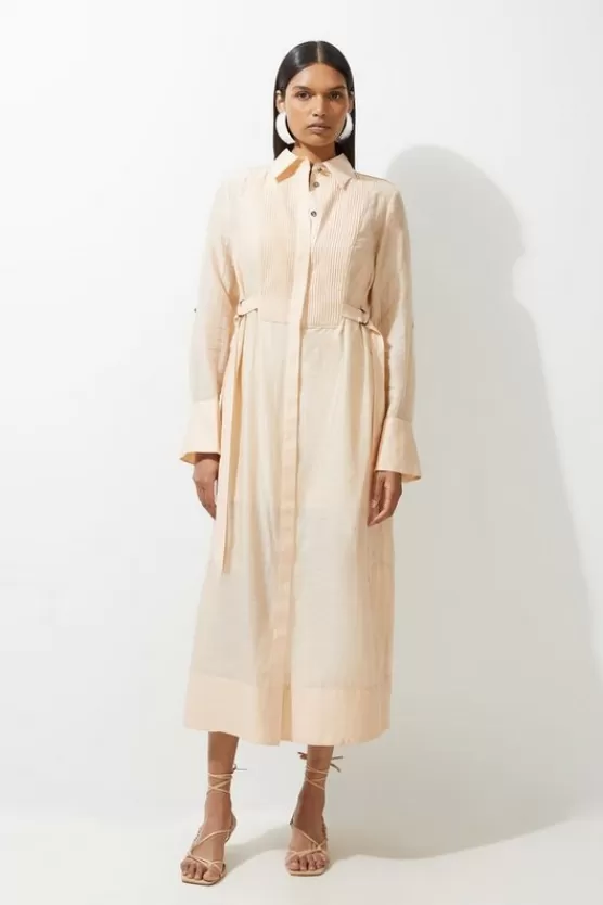 Best Sale Karen Millen Petite Organdie Pin Tuck Longline Woven Shirt Dress With Tab Detail blush
