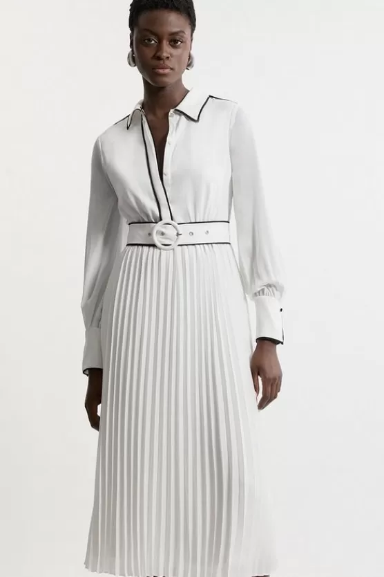 Store Karen Millen Petite Piping Detail Woven Belted Maxi Dress ivory