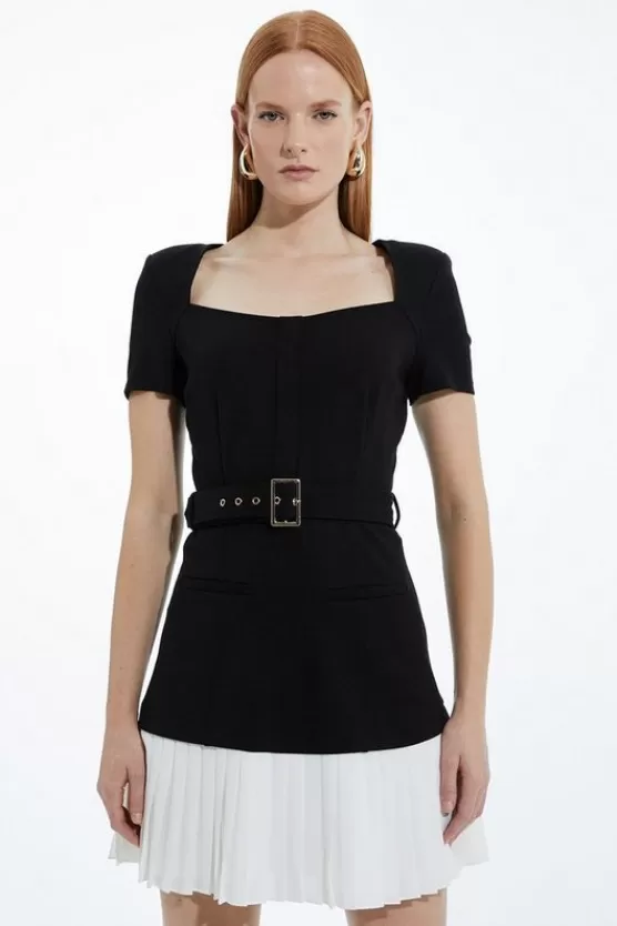 Sale Karen Millen Petite Ponte And Georgette Jersey Contrast Detail Mini Dress black