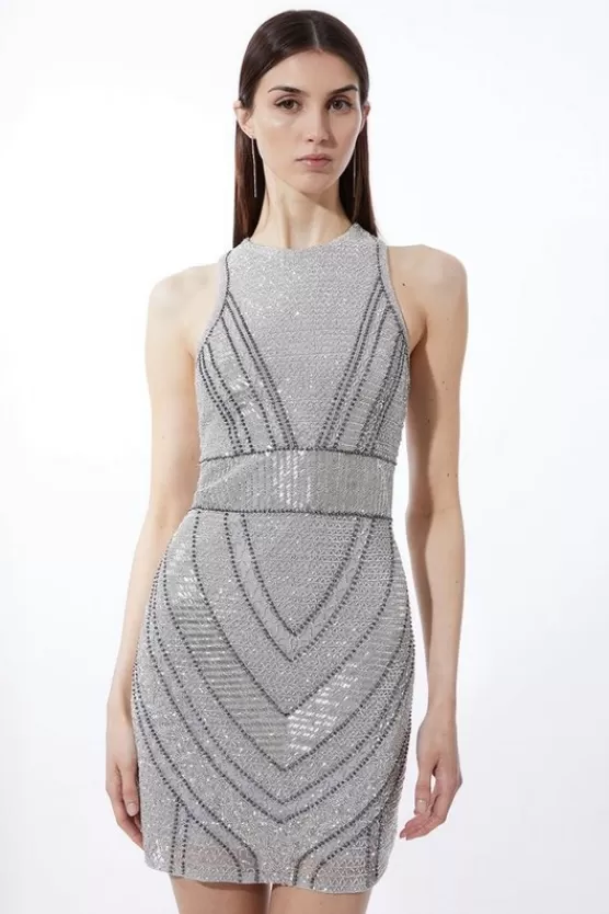 Online Karen Millen Petite Premium Beading And Embellished Mini Dress silver