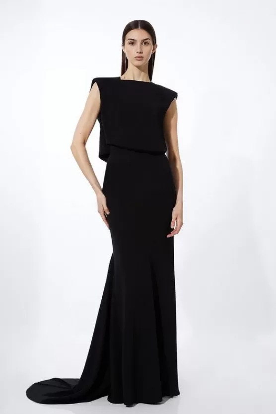 Hot Karen Millen Petite Premium Bonded Crepe Drape Detail Maxi Dress black