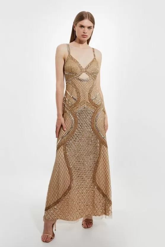 Outlet Karen Millen Petite Premium Embellished Cut Out Maxi Dress nude