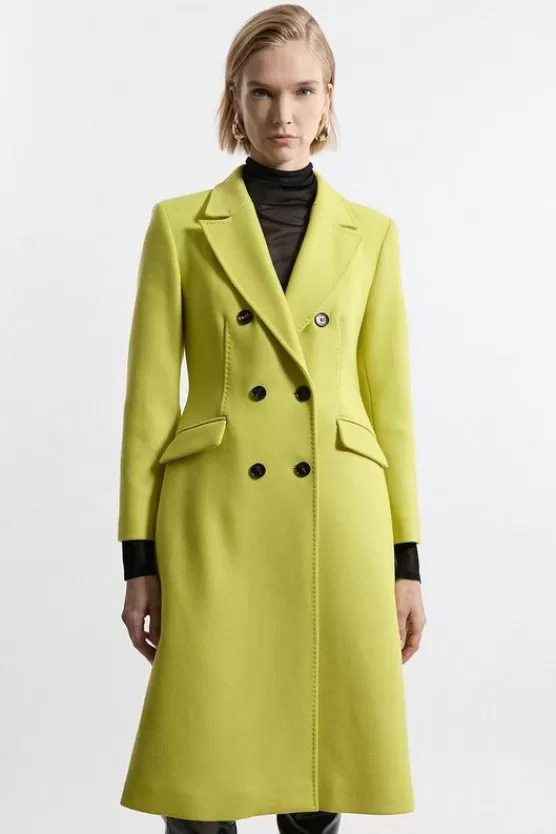 Shop Karen Millen Petite Premium Italian Manteco Wool Fitted Tailored Midi Coat lime
