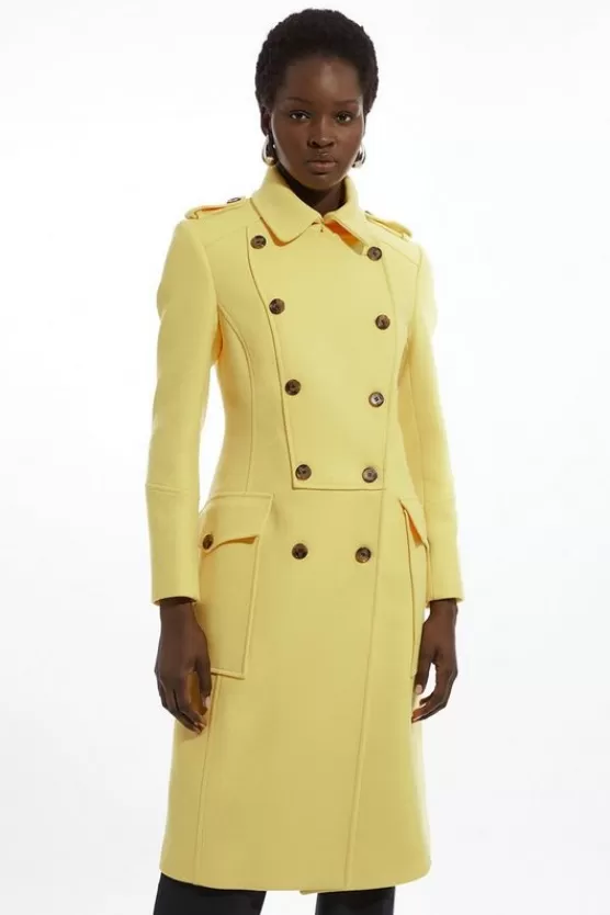 Fashion Karen Millen Petite Premium Italian Manteco Wool Military Midi Coat yellow