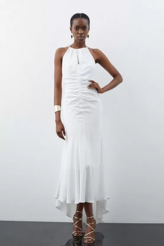 Online Karen Millen Petite Premium Ruched Halter Strappy Maxi Dress ivory