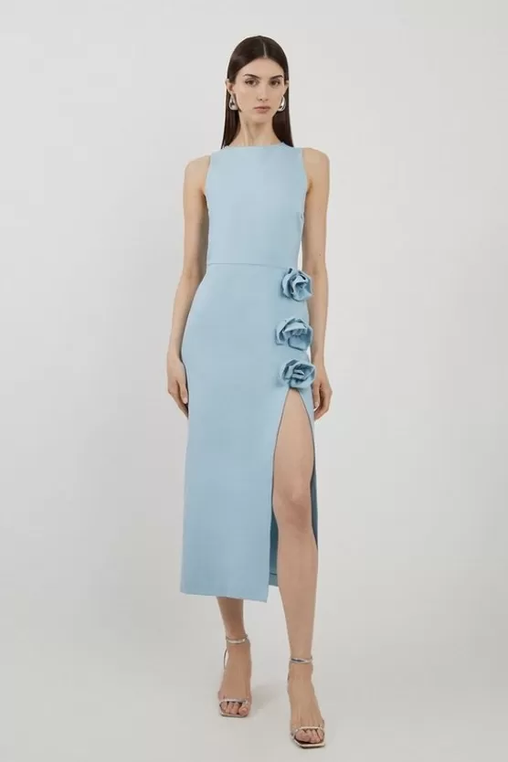 Fashion Karen Millen Petite Rosette Ponte Jersey Slit Midi Dress babyblue