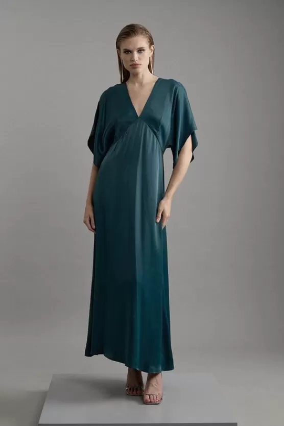 Best Karen Millen Petite Satin Angel Sleeve Woven Maxi Dress teal