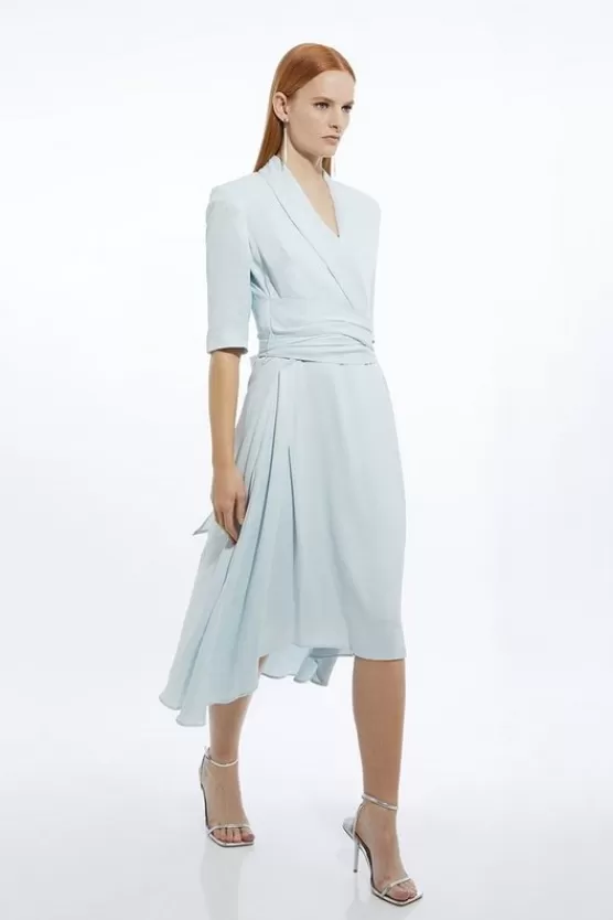 Cheap Karen Millen Petite Satin Back Crepe Wrap Tie High Low Maxi Dress paleblue