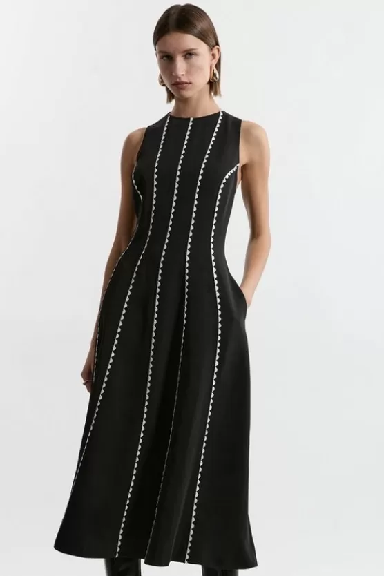 Clearance Karen Millen Petite Scallop Trim Panelled Crepe Maxi Dress mono