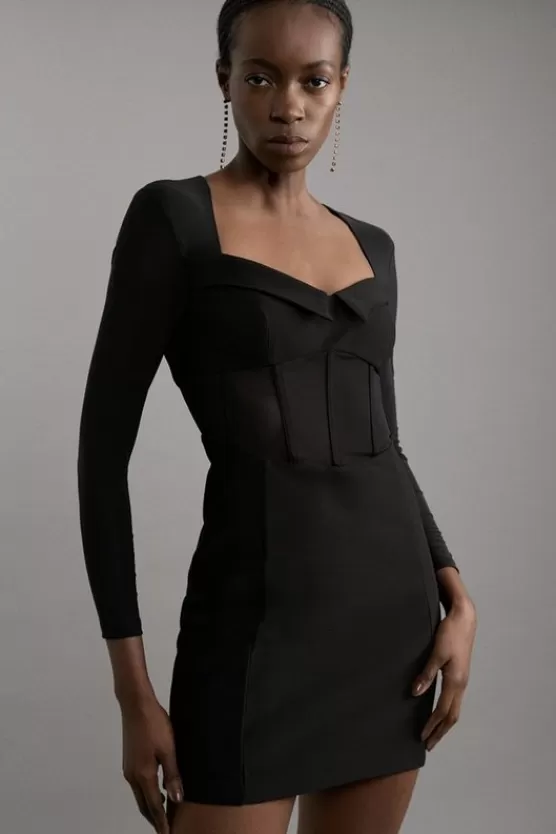 Store Karen Millen Petite Scuba Crepe And Power Mesh Corset Detail Mini Dress black