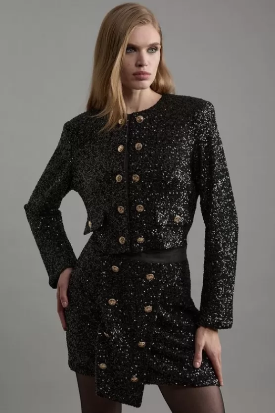 Online Karen Millen Petite Sequin Cropped Blazer black