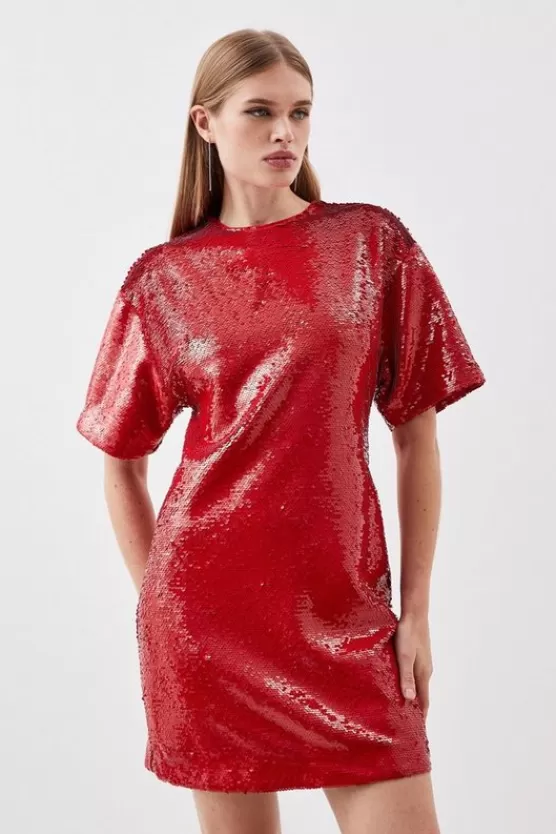 Best Karen Millen Petite Sequin Woven Mini Dress red