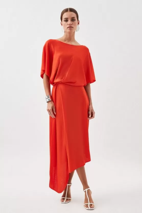 Best Karen Millen Petite Slinky Viscose Knit High Low Dress orange