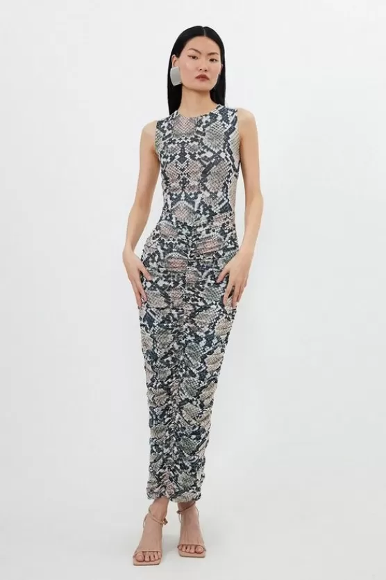 New Karen Millen Petite Mesh Jersey Sleeveless Maxi Dress snake