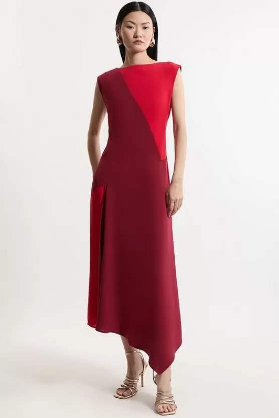 Hot Karen Millen Petite Soft Tailo Bandeau Color Block Midi Dress red