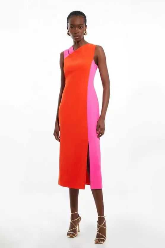 Best Karen Millen Petite Soft Tailo Color Block Split Strap Midi Dress red