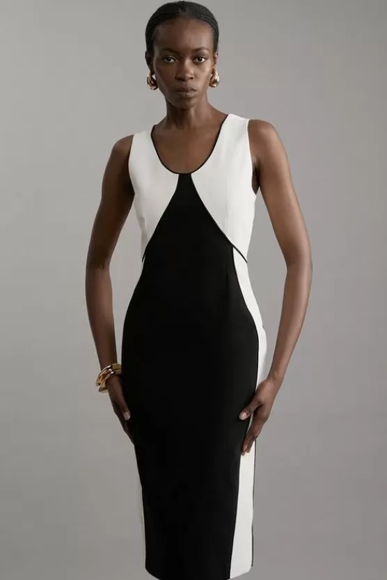 Best Karen Millen Petite Soft Tailored Color Block Tailored Sleeveless Midi Dress mono