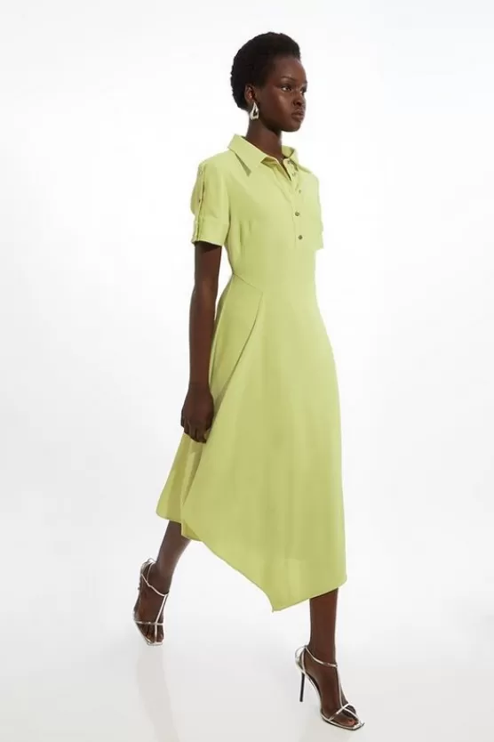 Clearance Karen Millen Petite Soft Tailored Crepe Button Detailed Midi Dress lime