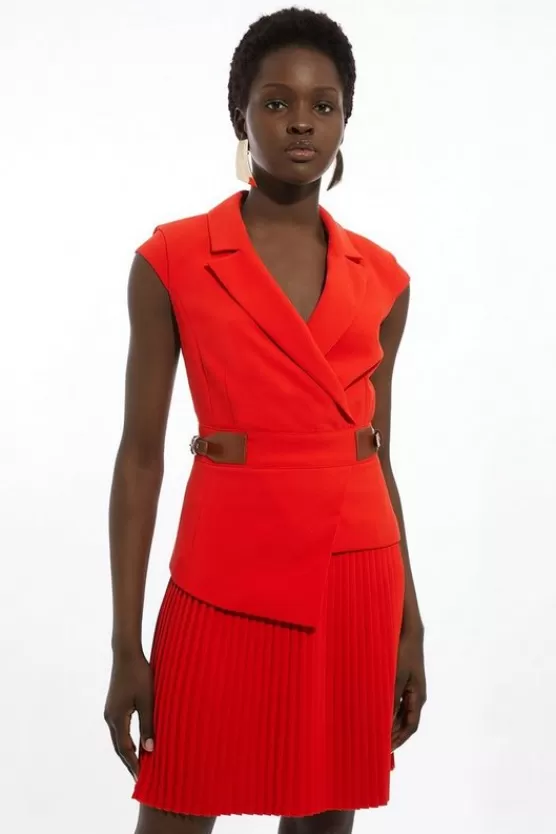 Best Sale Karen Millen Petite Soft Tailo Crepe Tab Detail Pleated Mini Dress red