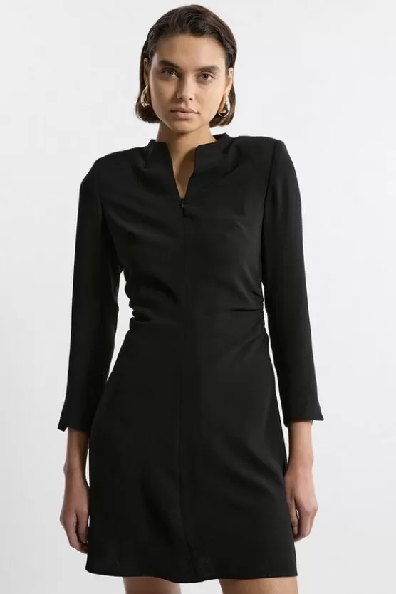 Online Karen Millen Petite Soft Tailored Ruched Waist Long Sleeve Mini Dress black