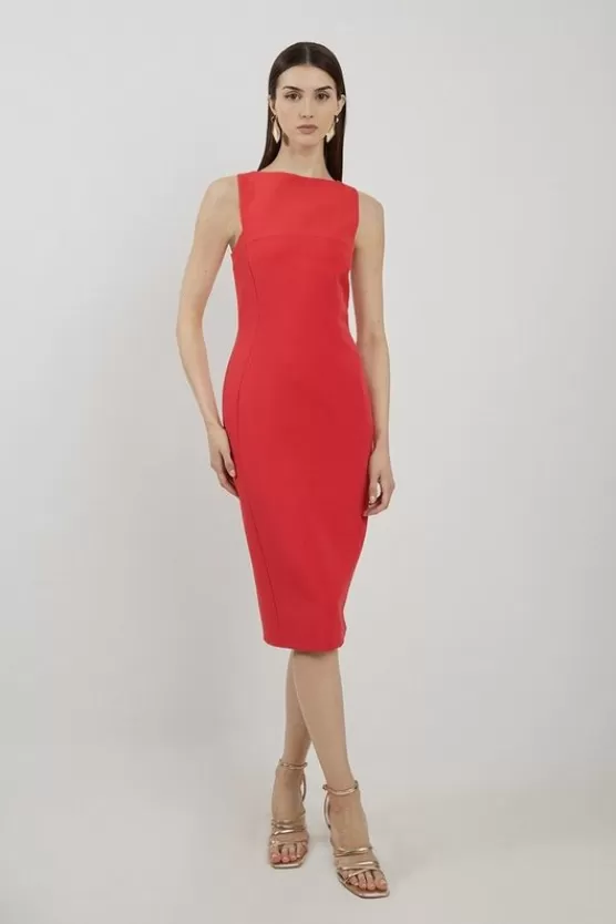 Outlet Karen Millen Petite Stretch Crepe Panelled Tailo Midi Dress red