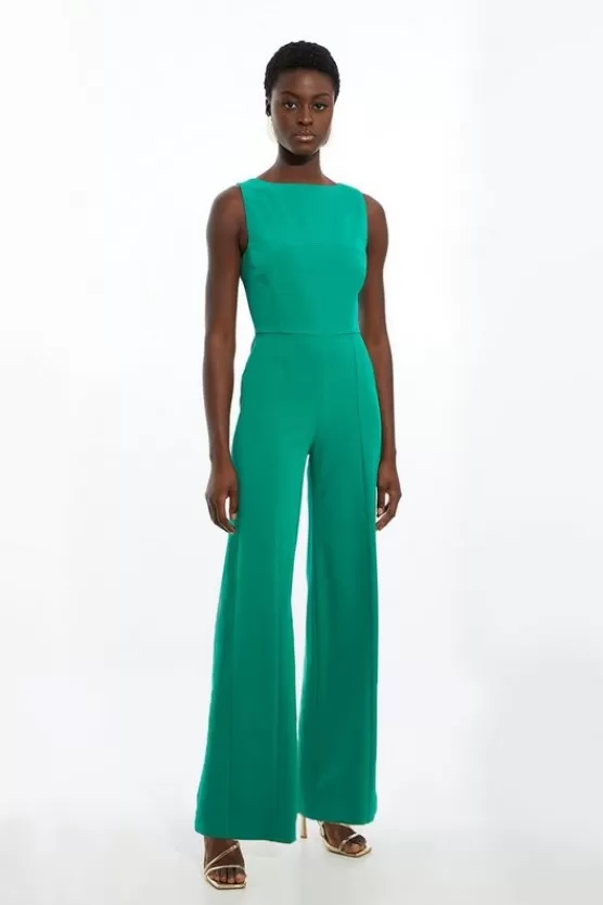 Clearance Karen Millen Petite Stretch Crepe Panelled Tailored Wide Leg Jumpsuit green