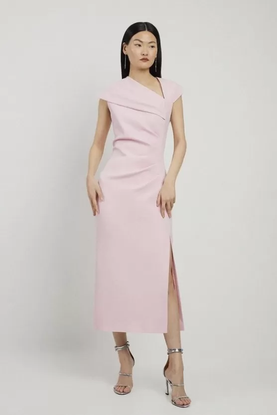 Discount Karen Millen Petite Structured Crepe Asymmetric Neck Midi Dress palepink