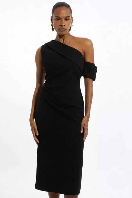 Store Karen Millen Petite Structured Crepe Asymmetric Tailored Pencil Midi Dress black