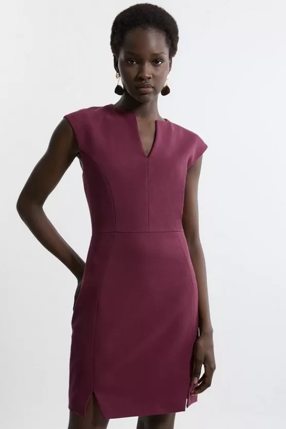 Flash Sale Karen Millen Petite Structured Crepe Tailored Full Skirted Belted Midi Dress merlot