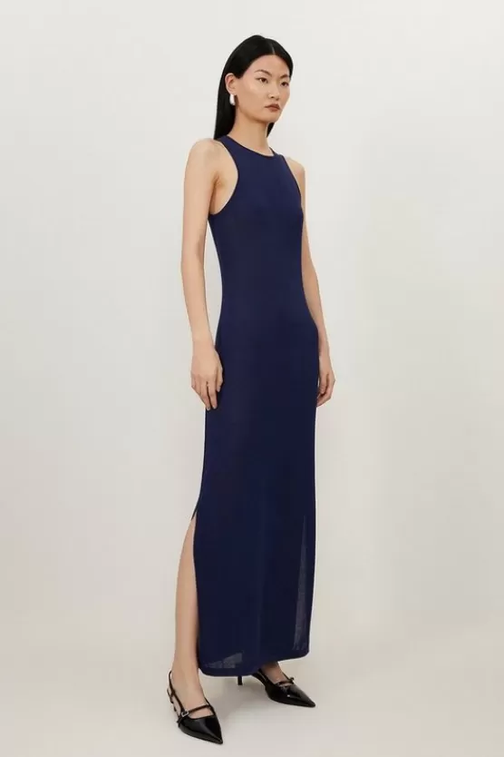 Cheap Karen Millen Petite Summer Knit Racer Maxi Dress navy