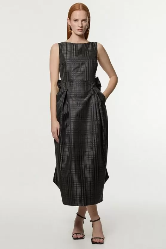 Cheap Karen Millen Petite Taffeta Check Bow Detail Tailored Maxi Dress brown