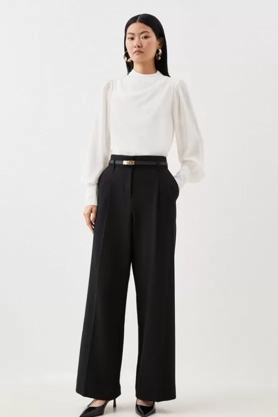 Sale Karen Millen Petite Tailored Compact Stretch Corset Waist Wide Leg Pants black