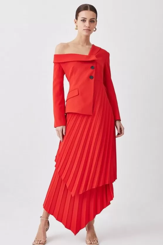 Sale Karen Millen Petite Tailo Crepe Asymmetric Pleated Midi Dress red