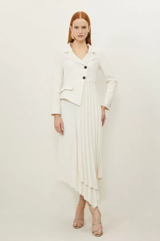 Best Karen Millen Petite Tailored Crepe Asymmetric Pleated Skirt Dress ivory