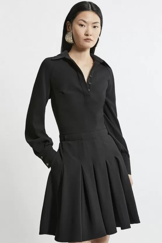 Hot Karen Millen Petite Tailored Crepe Pleated Mini Dress black