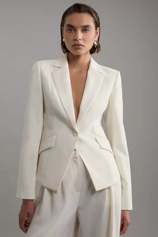 New Karen Millen Petite Tailored Crepe Single Breasted Blazer Jacket ivory