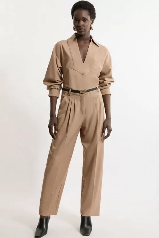 Store Karen Millen Petite Tailored Cropped Straight Leg Darted Pants camel