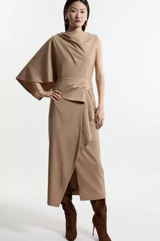 Fashion Karen Millen Petite Tailored Draped Asymmetric Maxi Dress camel