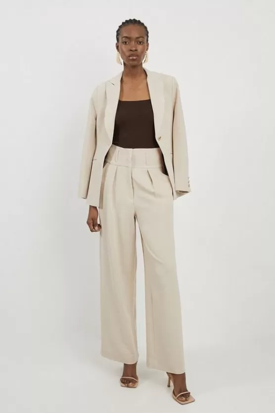 Fashion Karen Millen Petite Tailored High Waisted Pleated Wide Leg Pants beige