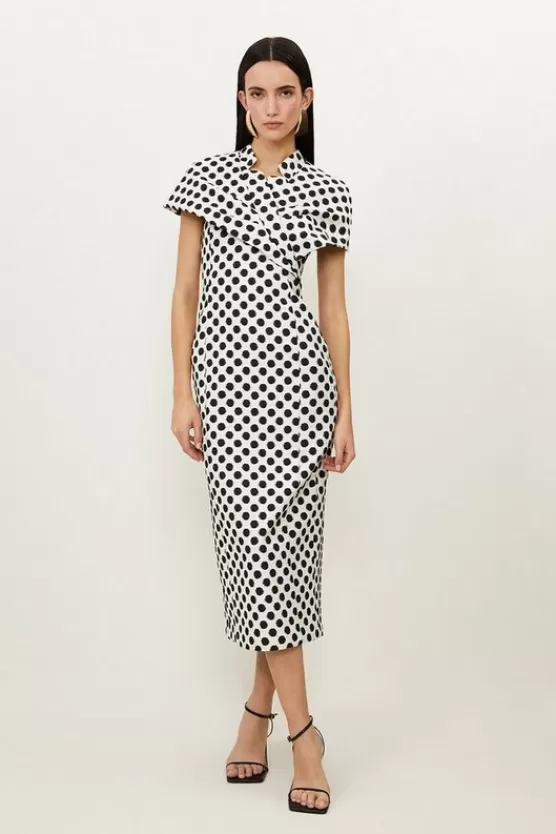 Store Karen Millen Petite Tailored Jacquard Spot Midi Pencil Dress mono