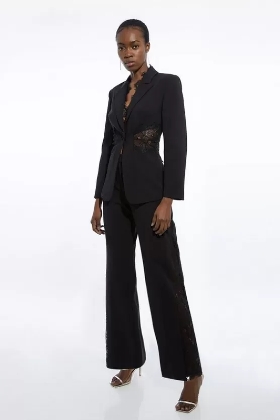 Clearance Karen Millen Petite Tailored Lace Detail Suit Set black