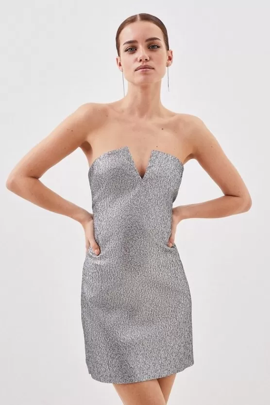 Flash Sale Karen Millen Petite Tailored Metallic Strapless Mini Dress silver